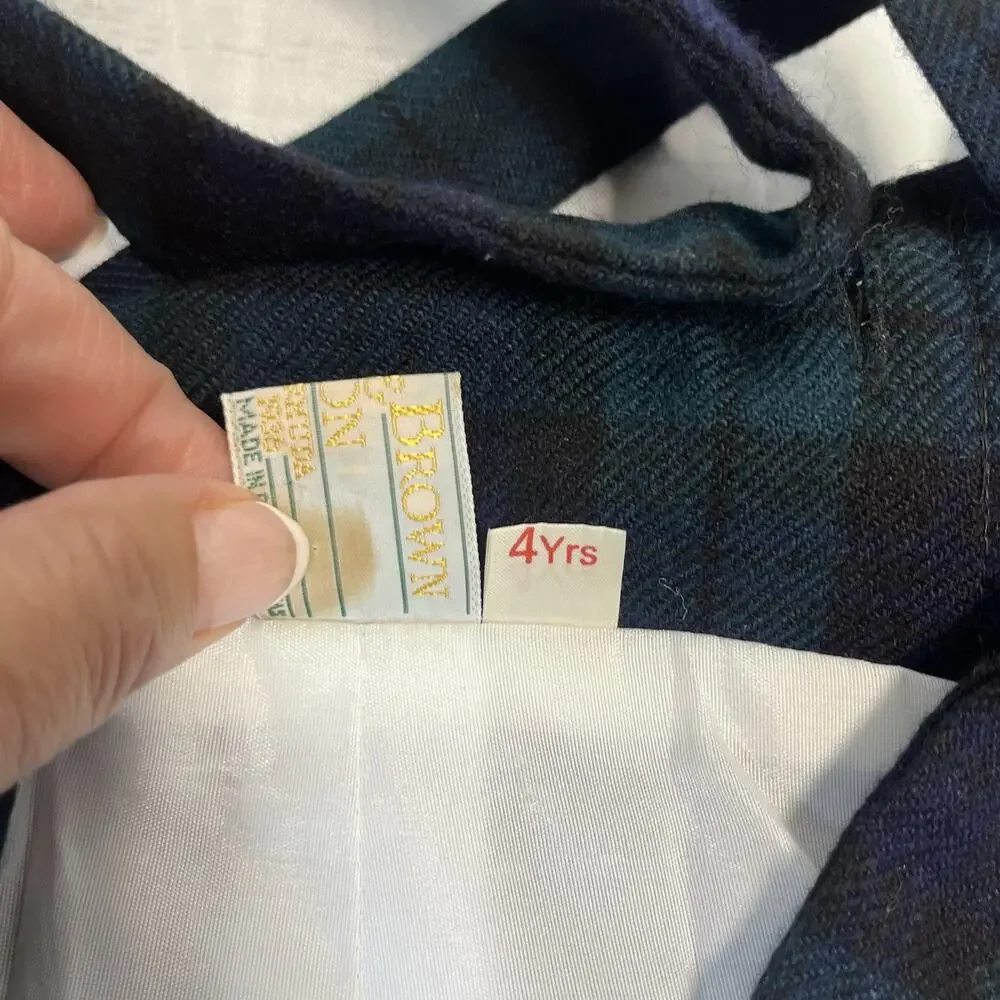 Vintage Boy's Overalls sz 4 yrs Archie Brown & Sons Navy Blue Tartan Plaid Wool